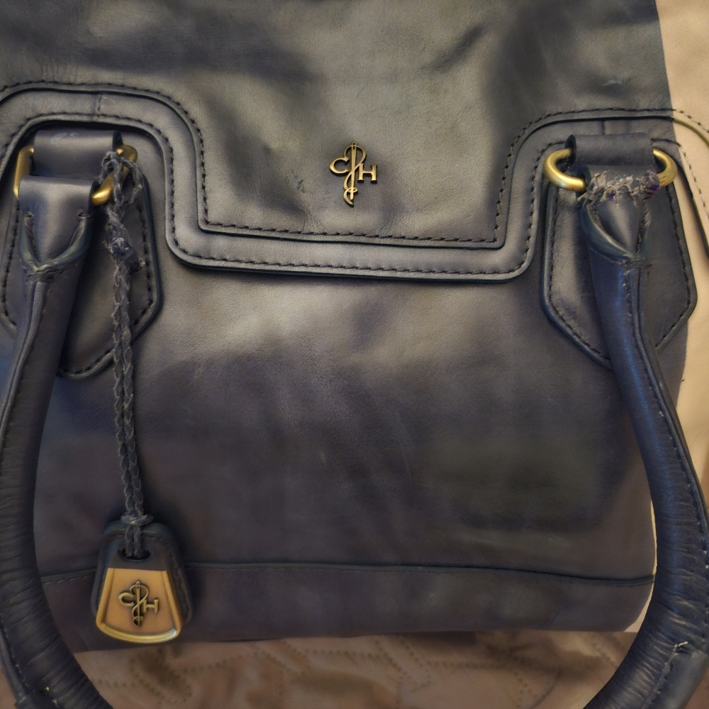 Cole Hann Leather Brooke Flap Deconstructed Tote Blue/Smoke NWT Flaw N Pic - Picture 12 of 16